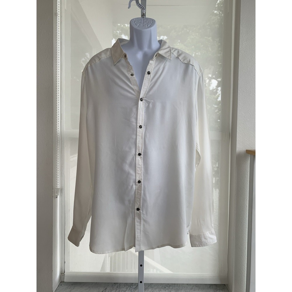 Youngla Shirt Mens M Ivory Pearl Snap Solid Lightweight Button Up Western NWT